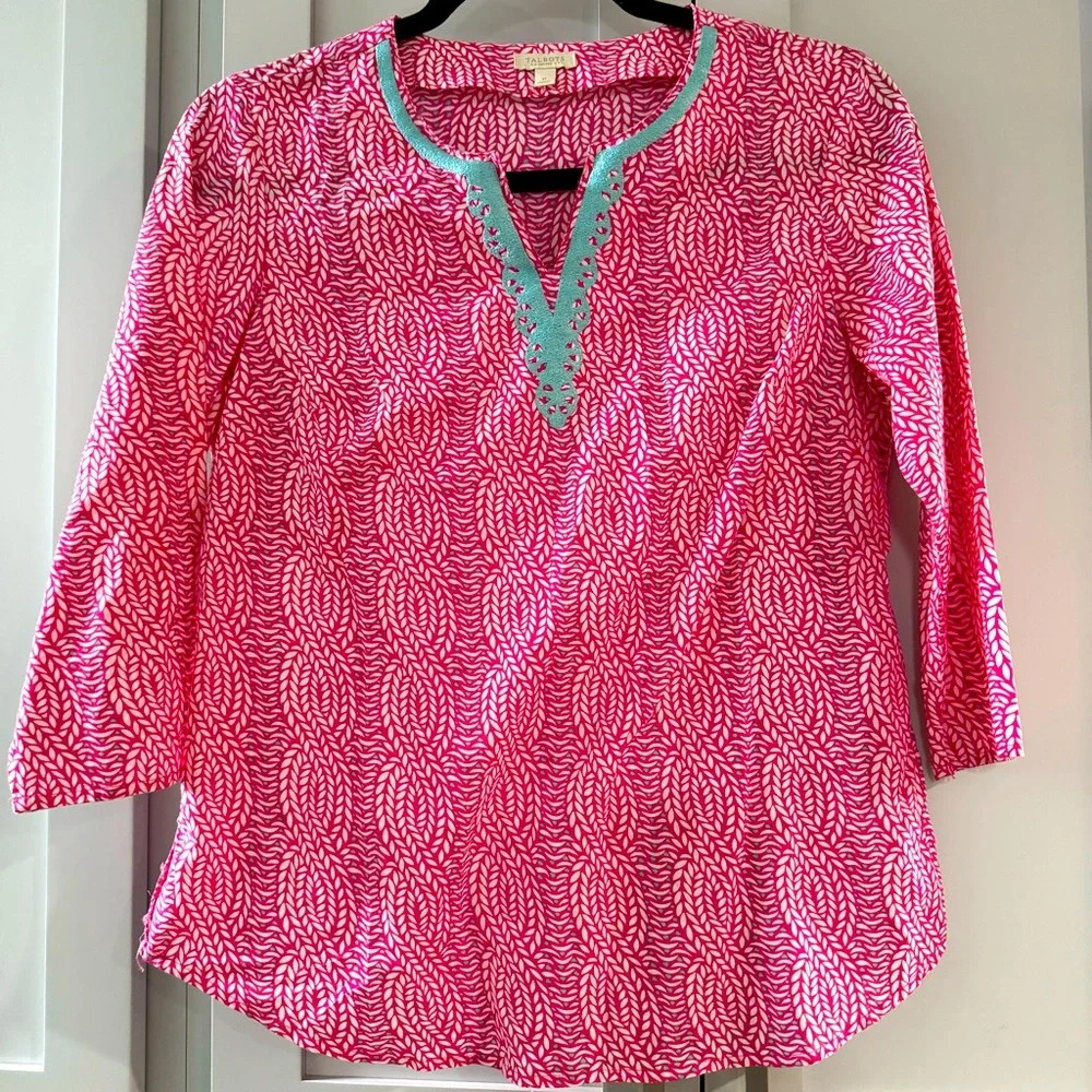 Talbots Embroidered Split Neck‎ Tunic Top Size P